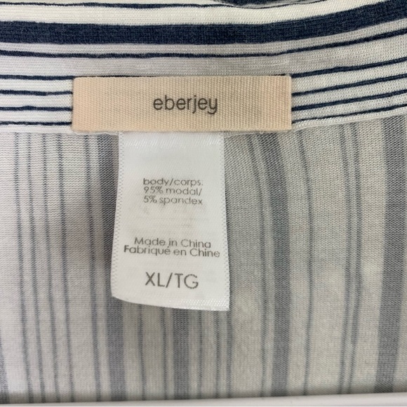 Eberjey Gisele Long PJ Set in Off White & Indigo Stripe XL - Picture 7 of 14